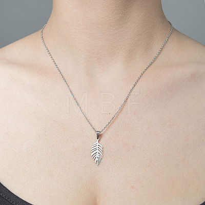 201 Stainless Steel Hollow Leaf Pendant Necklace NJEW-OY001-66-1