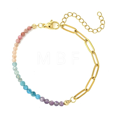 Natural Mixed Gemstone Round Beads Link Bracelets BJEW-JB13899-1