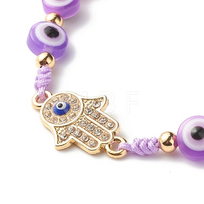 Flat Round with Evil Eye Resin Braided Beads Bracelet BJEW-JB07350-1
