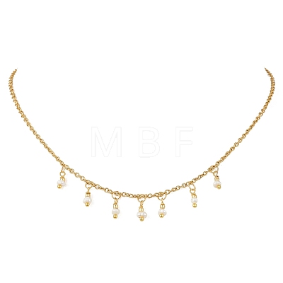 Natural Pearl Rice Pendant Bib Necklaces with 304 Stainless Steel Cable Chains NJEW-JN05944-1