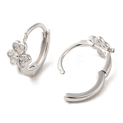 Rhodium Plated Sterling Silver Hoop Earrings with Rhinestone EJEW-D106-05P-1