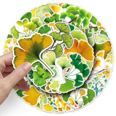 50Pcs Ginkgo Leaf PVC Sticker PW-WG26859-01-1