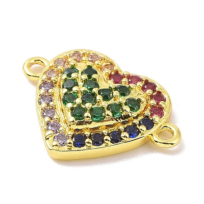 Real 18K Gold Plated Brass Micro Pave Cubic Zirconia Connector Charms KK-L209-052G-02-1
