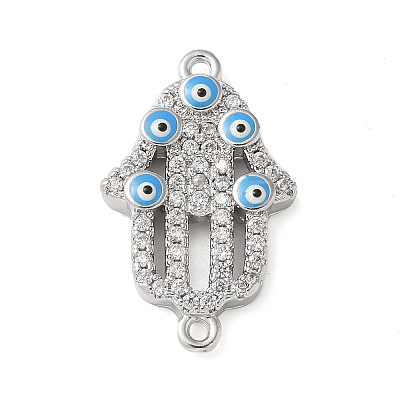 Brass Micro Pave Cleear Cubic Zirconia Evil Eye Hamsa Hand Connector Charms KK-C086-15B-P02-1