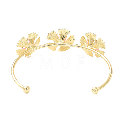 Alloy Flower with Imitation Pearl Beaded Open Cuff Bangle for Women BJEW-D054-02G-01-1
