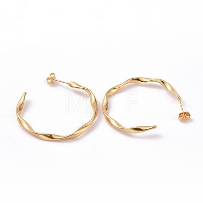 201 Stainless Steel Wave C-shape Stud Earrings with 304 Stainless Steel Pins EJEW-G298-04G-1