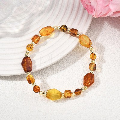 Natural Amber & Non-magnetic Synthetic Hematite Beads Stretch Bracelets for Women Men BJEW-JB13775-1