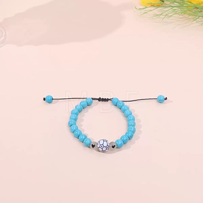 Sports Synthetic Turquoise & Plastic Beads Braided Bead Bracelets NE3521-3-1