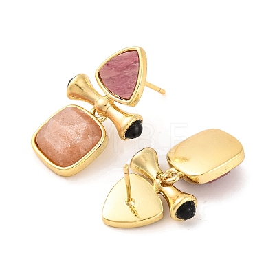 Ion Plating(IP) Natural Sunstone and Natural Rhodonite Stud Earring Findings EJEW-U014-01D-1