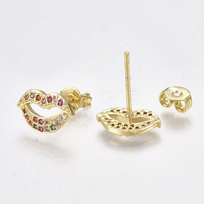 Brass Micro Pave Cubic Zirconia(Random Mixed Color) Ear Studs EJEW-S201-94-1