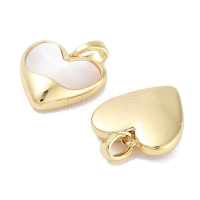Brass Pave Natural Shell Heart Charms KK-C051-24G-1