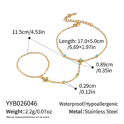 Natural Turquoise 304 Stainless Steel Flower Hand Chain Ring Bracelets for Women EH8478-1
