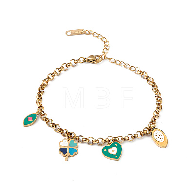 Colorful Enamel Horse Eye & Clover & Heart Charm Bracelet BJEW-G669-06G-1