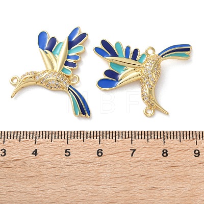 Rack Plating Brass Micro Pave Clear Cubic Zirconia Bird Connector Charms KK-C084-03G-02-1