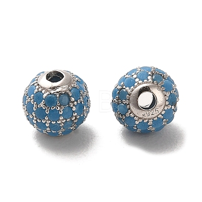 Rhodium Plated 925 Sterling Silver Micro Pave Cubic Zirconia Beads STER-H110-24A-02P-1