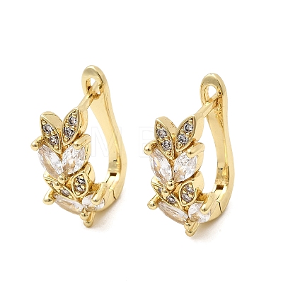 Leaf Brass Micro Pave Clear Cubic Zirconia Hoop Earrings EJEW-H180-29G-1