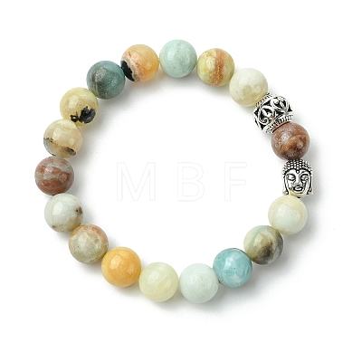 Natural Flower Amazonite Beads Stretch Bracelets BJEW-JB03849-02-1