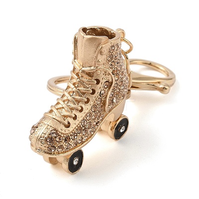 Golden Zinc Alloy with Rhinestone Ice Skates Keychain DIY-B075-01G-03-1