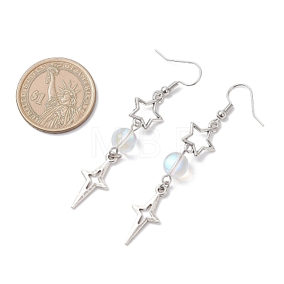 Star Alloy Synthetic Moonstone Bead Dangle Earrings EJEW-JE06790-1