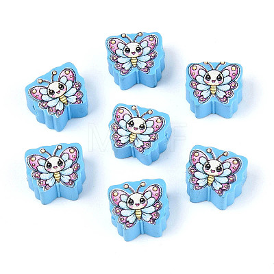 Printed Handmade Polymer Clay Beads CLAY-T022-13-1