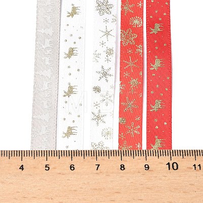 10M  5 Colors Hot Stamping Christmas Polyester Ribbons Set OCOR-XCP0002-03-1