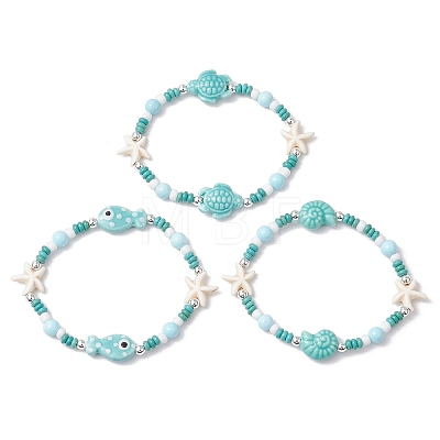 3Pcs Synthetic Turquoise & Porcelain & Dyed Natural Howlite Beads Stretch Bracelets for Women BJEW-JB11793-1