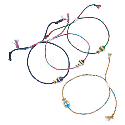 4Pcs 4 Colors Alloy Enamel Fish Charm Adjustable Bracelets BJEW-TA0001-30-1