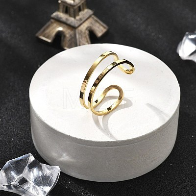 304 Stainless Steel Hollow Cuff Rings for Women X-RJEW-S395-01G-1