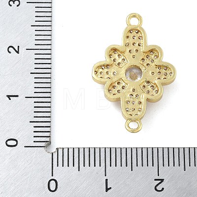 Rack Plating Brass Clear Cubic Zirconia Flower Connector Charms KK-A234-071G-1