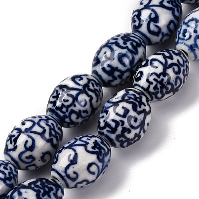 Handmade Blue and White Porcelain Beads PORC-I027-16D-1