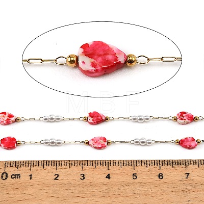 Handmade Stainless Steel & Natural Shell & ABS Plastic Pearl Beaded Link Chains SA-CBA6C37-02G-02-1