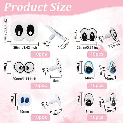 Olycraft 60Pcs 6 Style Plastic Craft Eyes KY-OC0001-24-1