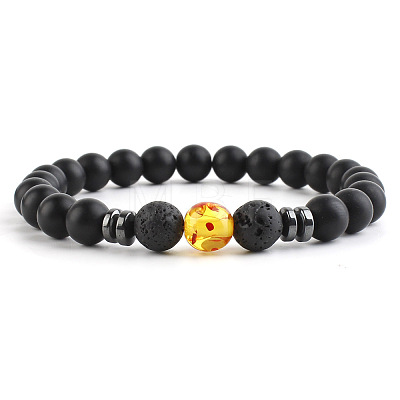 Round Synthetic Amber Beaded Stretch Bracelets for Women Men LS-XP2963-1-1