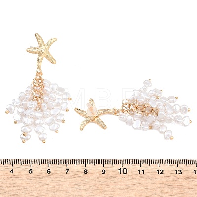 Alloy with Plastic Pearls Stud Tassel Earrings EJEW-Z172-06G-01-1