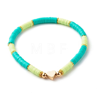 Natural Sandalwood Round & Polymer Clay Heishi Beads Stretch Bracelets Sets BJEW-JB07437-1