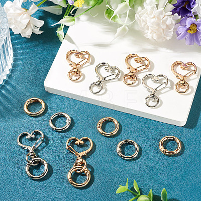 10Pcs 2 Colors Heart Alloy Swivel Snap Hook Clasps & 10Pcs 2 Colors Alloy Spring Gate Rings Findings Kits FIND-TADJ0001-23-1