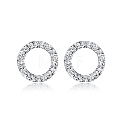 Elegant and Chic S925 Silver Diamond Circle Stud Earrings RA3365-1