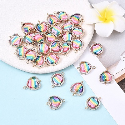 30Pcs 3 Styles CCB Plastic Frame with Polymer Clay Rainbow Beads Links Connector Charms KK-YW0004-39-1