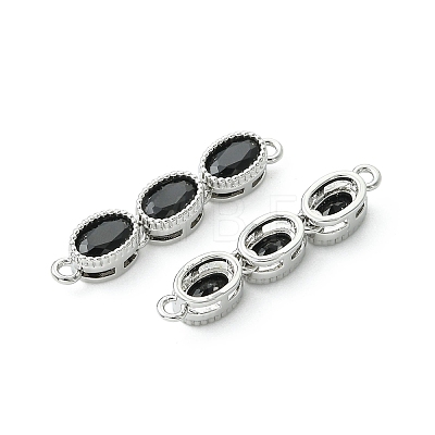 SHEGRACE Brass Pave Black Cubic Zirconia Triple Oval Links Connector Charms XGRQ3P837-645P-1