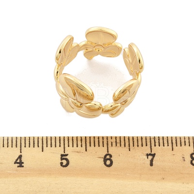 Flower Brass Cuff Rings for Women RJEW-B119-14G-01-1