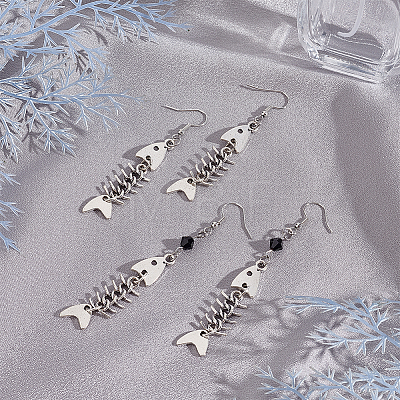 ANATTASOUL 2 Pairs 2 Style Alloy Fishbone Long Dangle Eararings for Women EJEW-AN0002-53-1