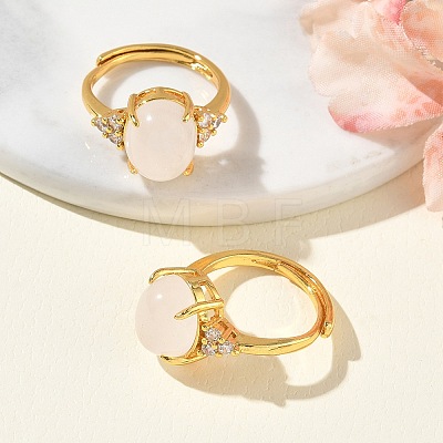 Brass Micro Pave Cubic Zirconia with Natural Quartz Crystal Cuff Open Rings RJEW-T035-01G-G-1