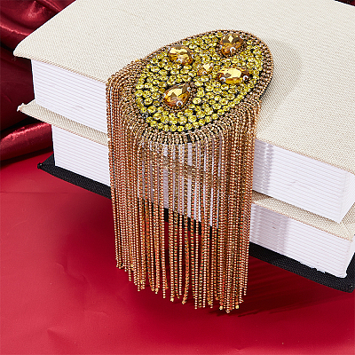 2Pcs Felt & Rhinestone & Iron Tassel Epaulettes AJEW-FH0009-07B-1