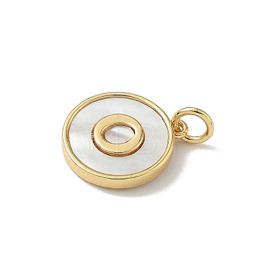 Brass Pave Natural Shell Flat Round with Letter Charms KK-Z115-13G-O-1
