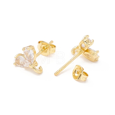 Rack Plating Brass Cubic Zirconia Stud Earrings Findings MAK-I684-10G-03-RS-1