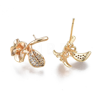 Brass Micro Pave Clear Cubic Zirconia Earring Findings KK-S356-357-NF-1