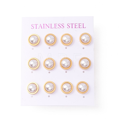 6 Pair Shell Pearl Half Round Stud Earrings EJEW-A067-19G-1