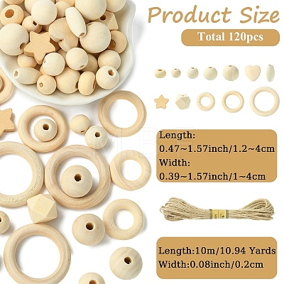110Pcs 12 Styles Unfinished Wood Beads WOOD-YW0001-82-1