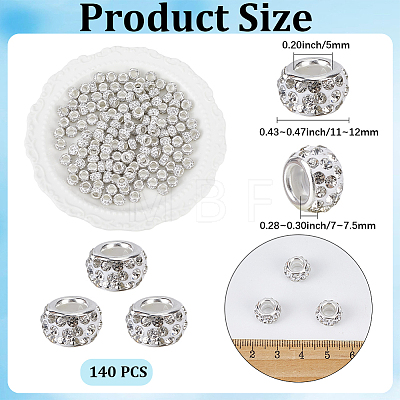 Handmade Polymer Clay Rhinestone European Large Hole Beads with Silver Color Plated Brass Cores FPDL-PA0001-02A-1