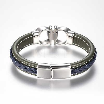 Men's Braided Leather Cord Bracelets BJEW-H559-15A-1